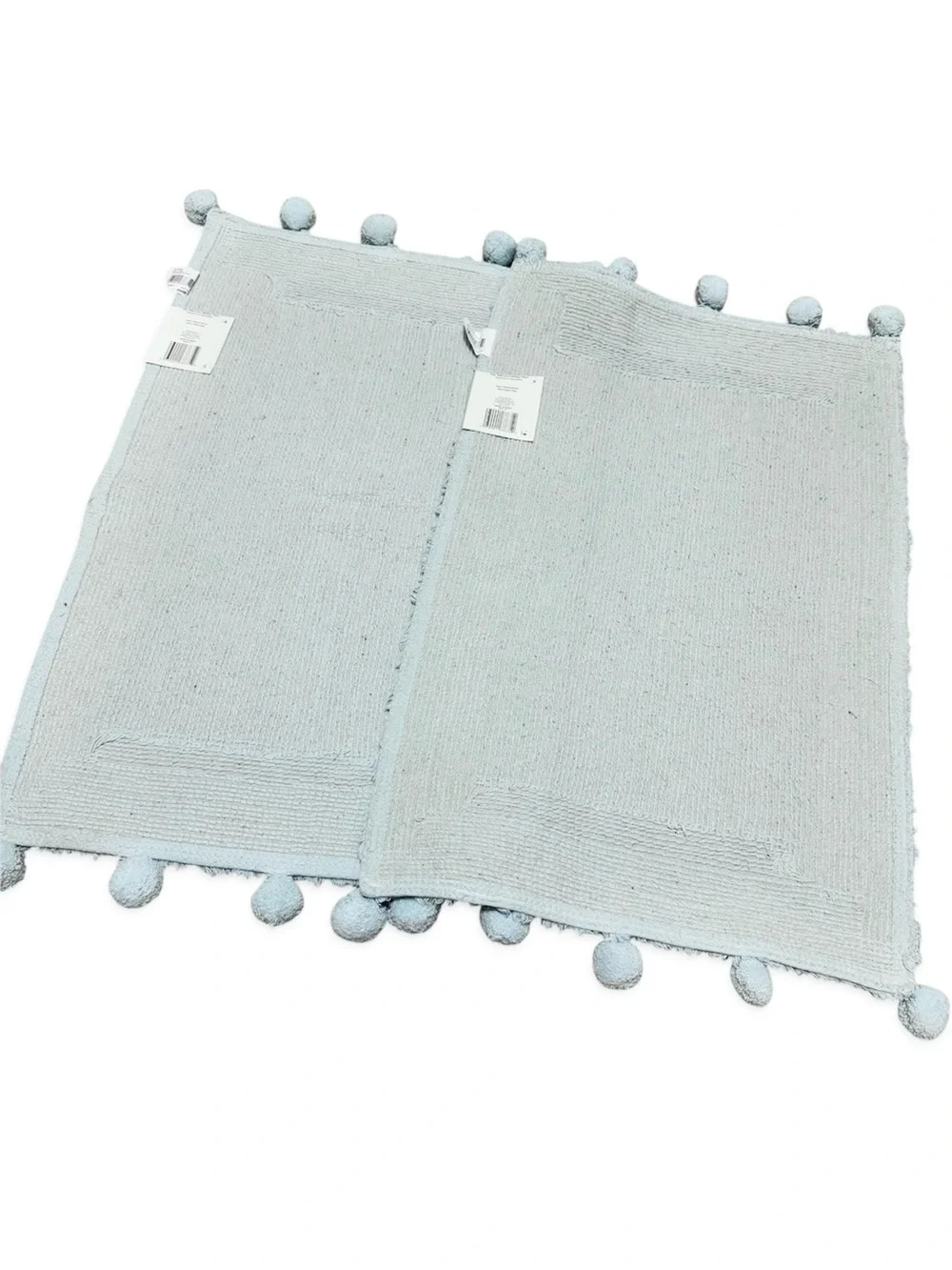 Home Collections Pom Pom Bath Mat Cotton Aqua Blue Lot of Two 18x28 NWT